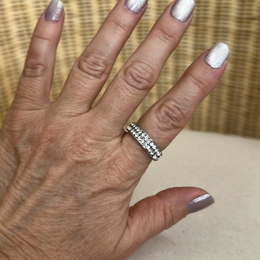 Fun Fashion Double Row Silver Crystal Eternity Band Ring Size 10